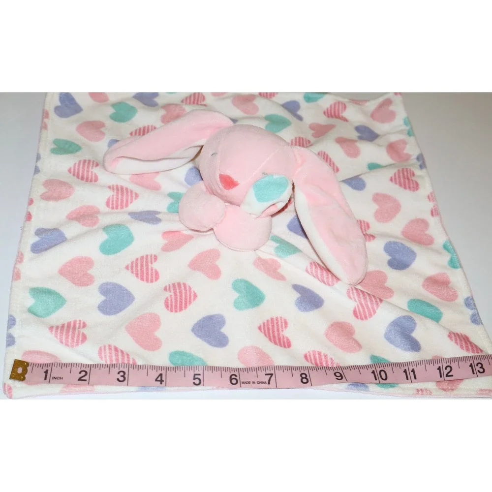 Carters Pink Bunny Rabbit Hearts Security Blanket Lovey Plush Fleece 13x13